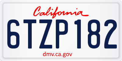 CA license plate 6TZP182