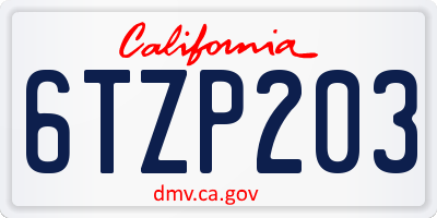 CA license plate 6TZP203