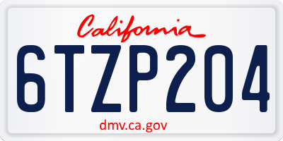 CA license plate 6TZP204