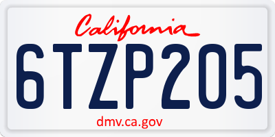CA license plate 6TZP205