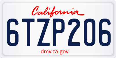 CA license plate 6TZP206