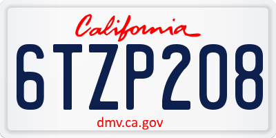 CA license plate 6TZP208