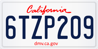 CA license plate 6TZP209