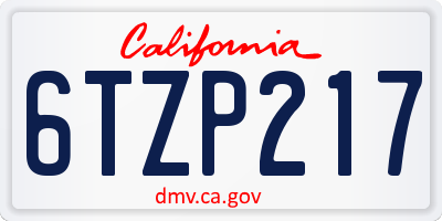CA license plate 6TZP217