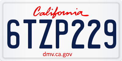 CA license plate 6TZP229