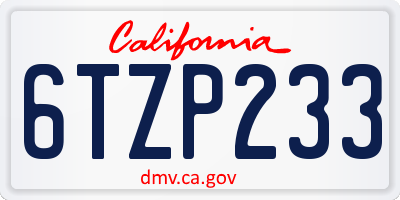 CA license plate 6TZP233
