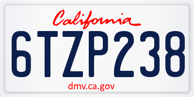 CA license plate 6TZP238