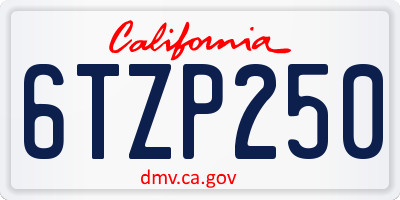 CA license plate 6TZP250