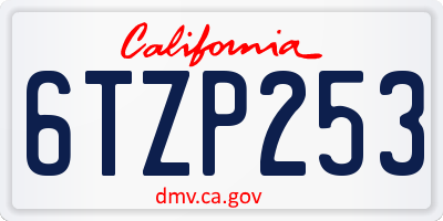 CA license plate 6TZP253