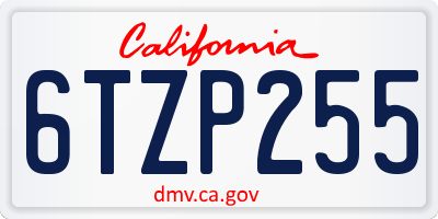 CA license plate 6TZP255