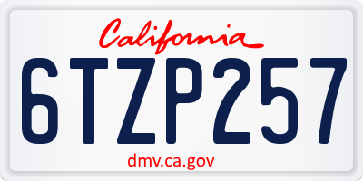 CA license plate 6TZP257