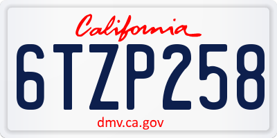 CA license plate 6TZP258