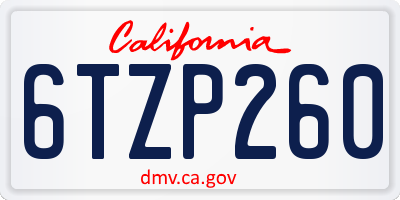 CA license plate 6TZP260