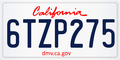 CA license plate 6TZP275