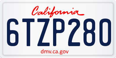 CA license plate 6TZP280