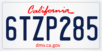 CA license plate 6TZP285