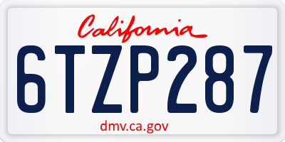 CA license plate 6TZP287