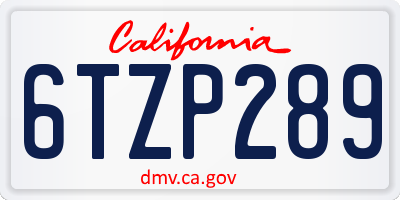 CA license plate 6TZP289
