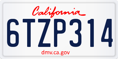 CA license plate 6TZP314