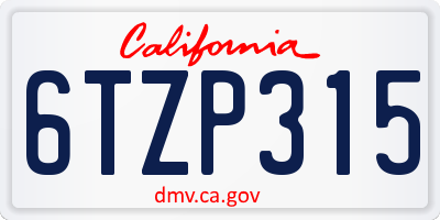 CA license plate 6TZP315