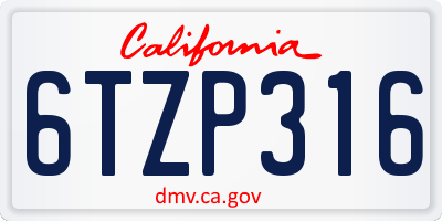 CA license plate 6TZP316