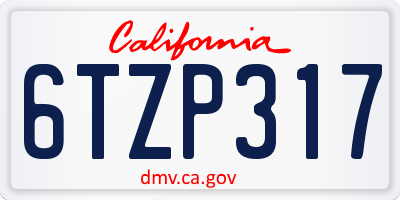 CA license plate 6TZP317