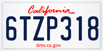 CA license plate 6TZP318