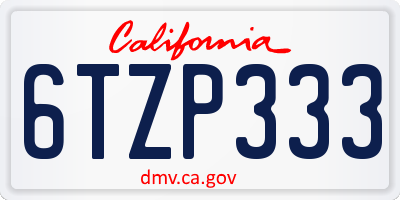 CA license plate 6TZP333