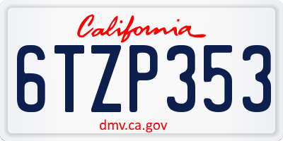 CA license plate 6TZP353