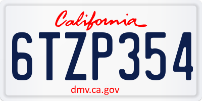CA license plate 6TZP354