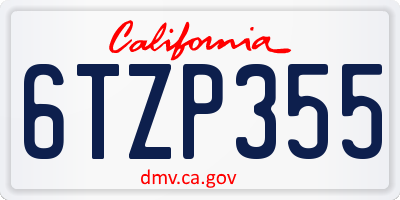 CA license plate 6TZP355
