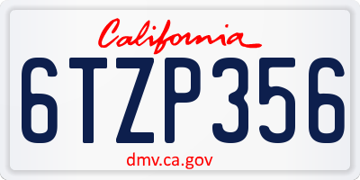 CA license plate 6TZP356