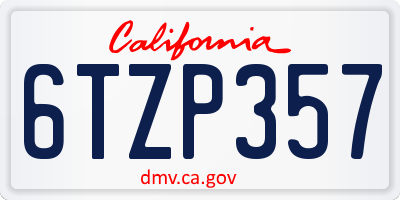 CA license plate 6TZP357