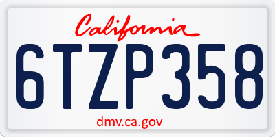 CA license plate 6TZP358