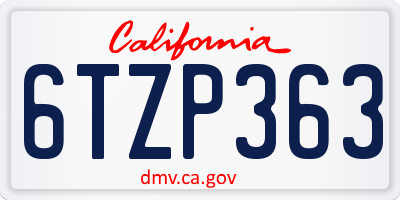 CA license plate 6TZP363