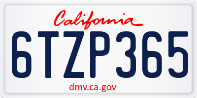 CA license plate 6TZP365