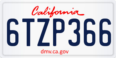 CA license plate 6TZP366