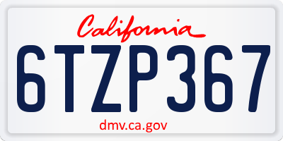 CA license plate 6TZP367