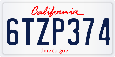 CA license plate 6TZP374