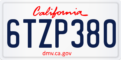 CA license plate 6TZP380