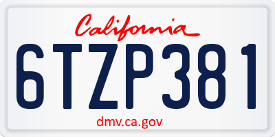 CA license plate 6TZP381