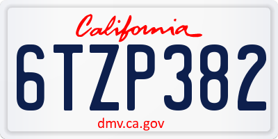 CA license plate 6TZP382