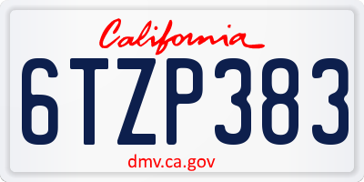 CA license plate 6TZP383