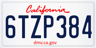 CA license plate 6TZP384