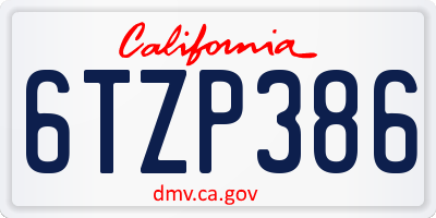CA license plate 6TZP386