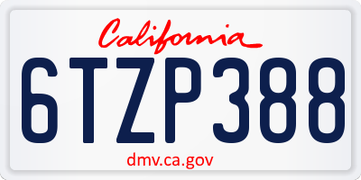 CA license plate 6TZP388