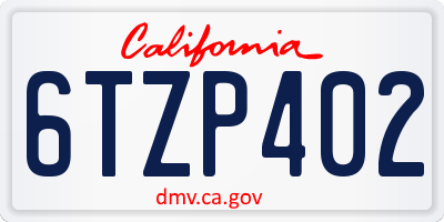 CA license plate 6TZP402