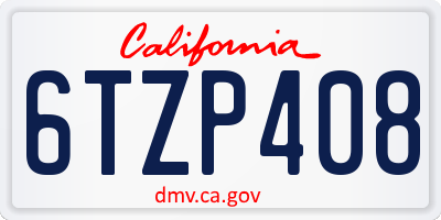 CA license plate 6TZP408