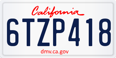 CA license plate 6TZP418