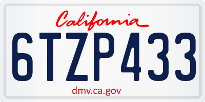CA license plate 6TZP433